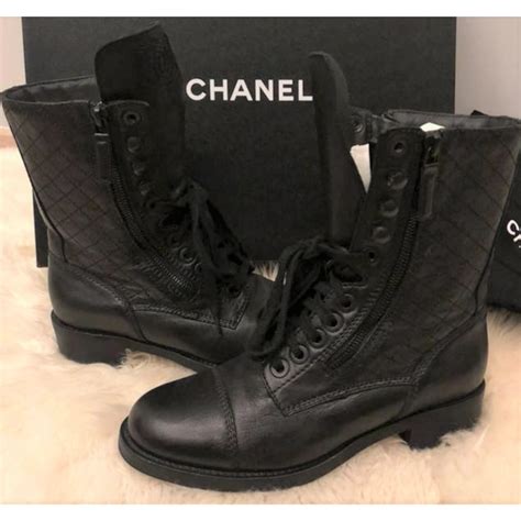 chanel past season black boots|Chanel black combat boots.